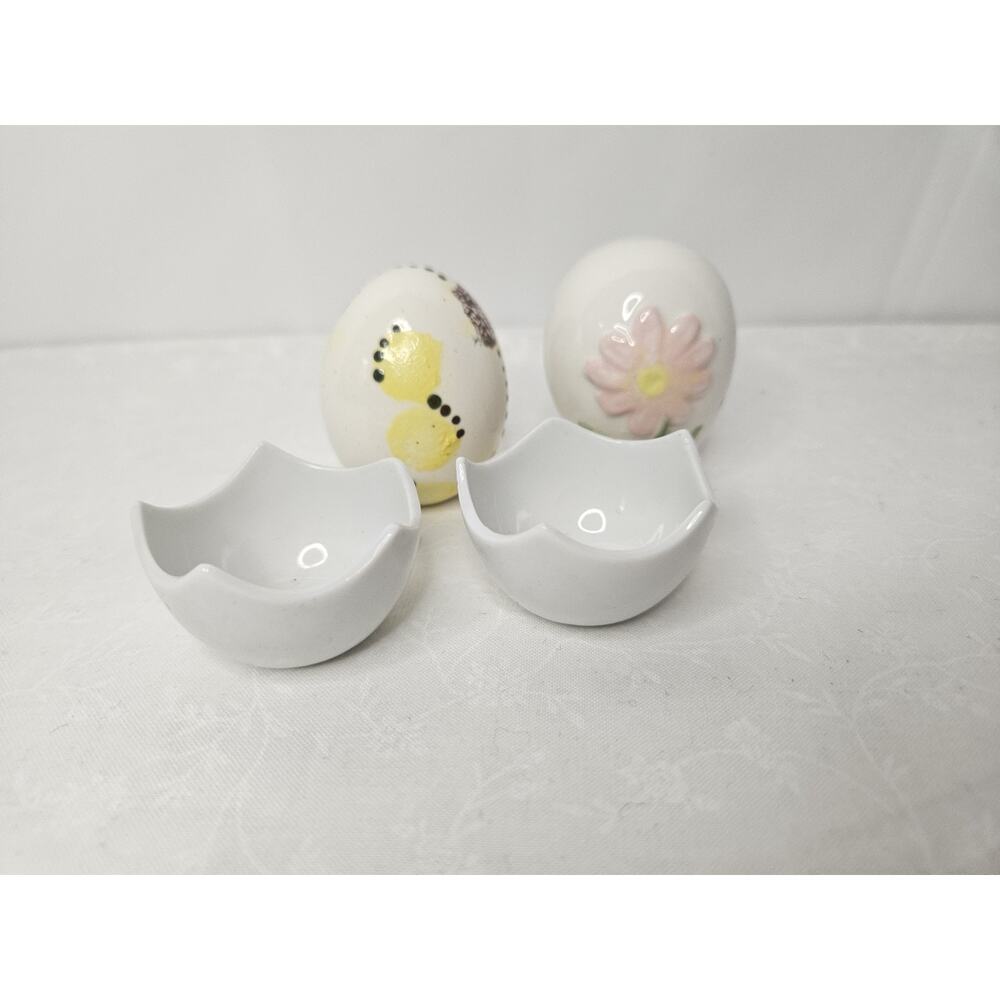 Vintage Painted Ceramic Eggs 2” Tall CCCC Colonial Candle Company 4 PC Set